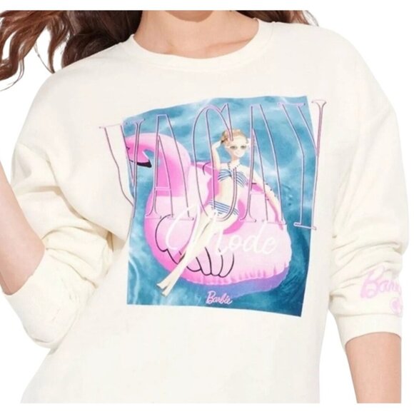 Barbie Vacay Mode 2X Off-White Logo Sweatshirt Pink Flamingo Float Pool - Picture 1 of 9